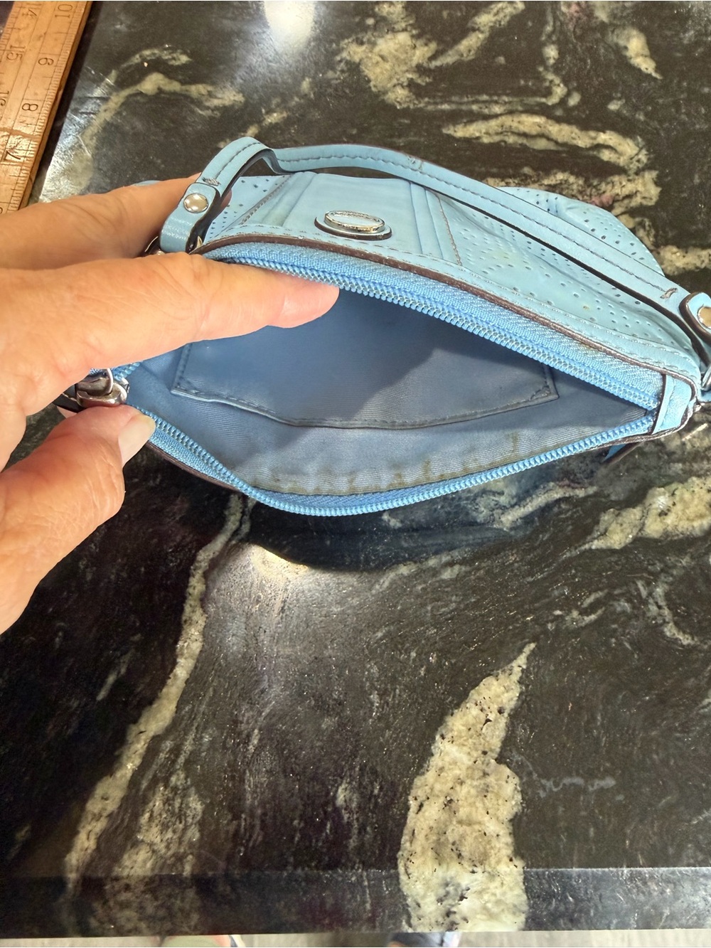 Coach Light Blue Perforated Leather Wristlet - Picture 5 of 7